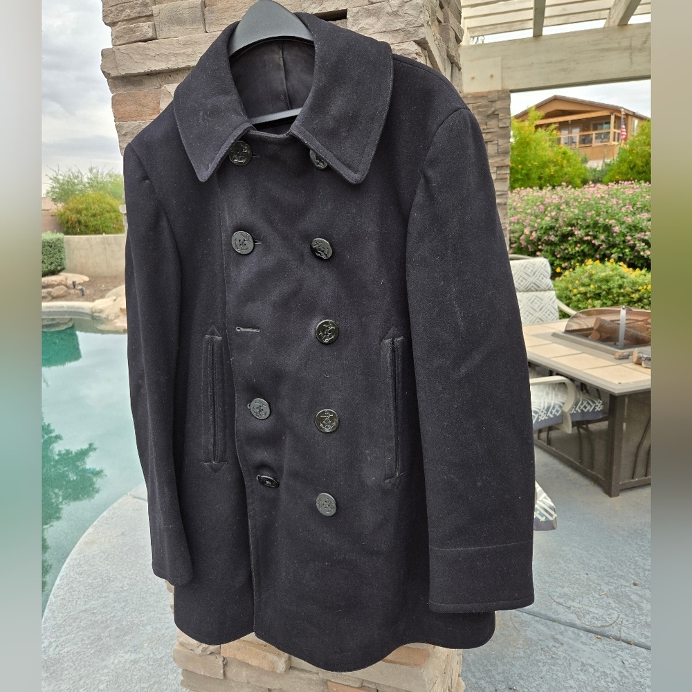 Vintage 40s WW2 US Naval Clothing Factory 10 Button Navy Wool PeaCoat Military - Picture 13 of 16